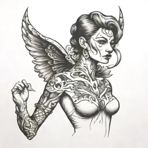 A strong feminist woman standing tattoo design idea
