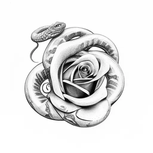 Snake coiled around a wilted rose tattoo design idea