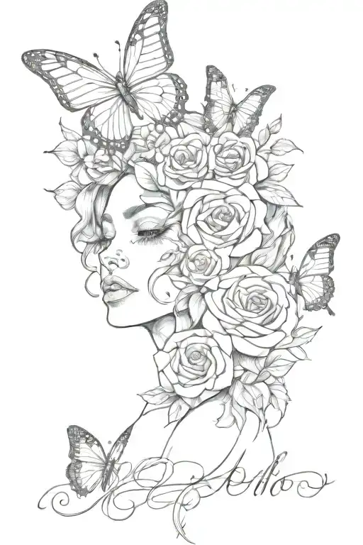 self love with butterflies and roses tattoo design idea