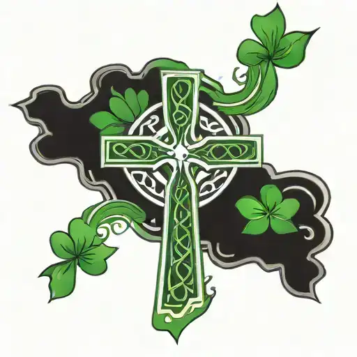 celtic cross with shamrock background shaded  tattoo design idea