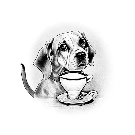 A dog sitting on a coffee mug tattoo design idea
