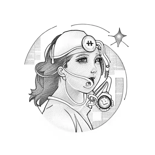A nurse studying under a moonlit sky tattoo design idea