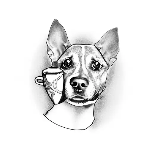 A dog sitting on a coffee mug tattoo design idea