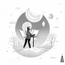 A nurse studying under a moonlit sky tattoo design idea