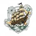 ship navigating tattoo design idea