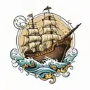 ship navigating tattoo design idea
