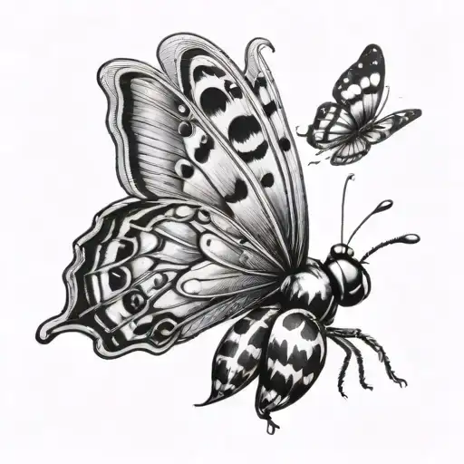 butterfly and ladybug sitting on top tattoo design idea
