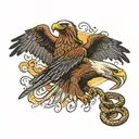 golden eagle and bald eagle fight over snake as food tattoo design idea