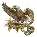 golden eagle and bald eagle fight over snake as food tattoo design idea