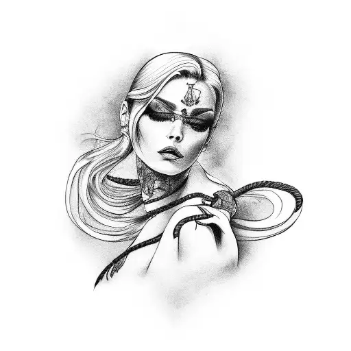 A sensual portrait of a woman with a whip wrapped around her arm spine tattoo design idea