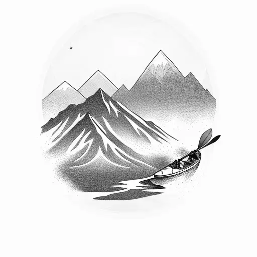 Kayak silhouette with a mountain landscape in the background tattoo design idea