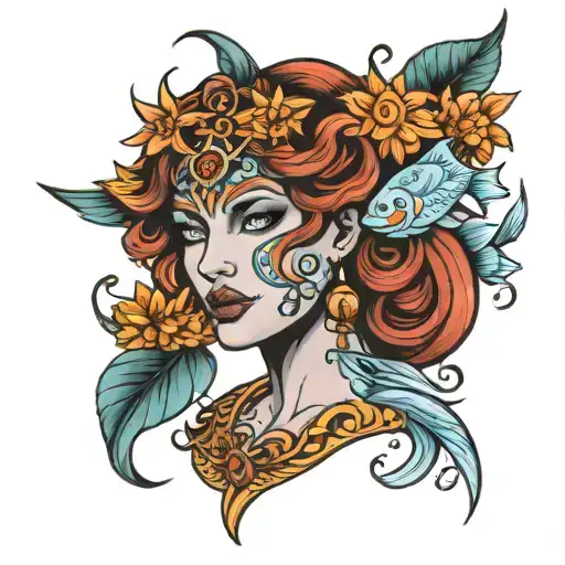 Pisces goddess face tattoo tattoo design idea