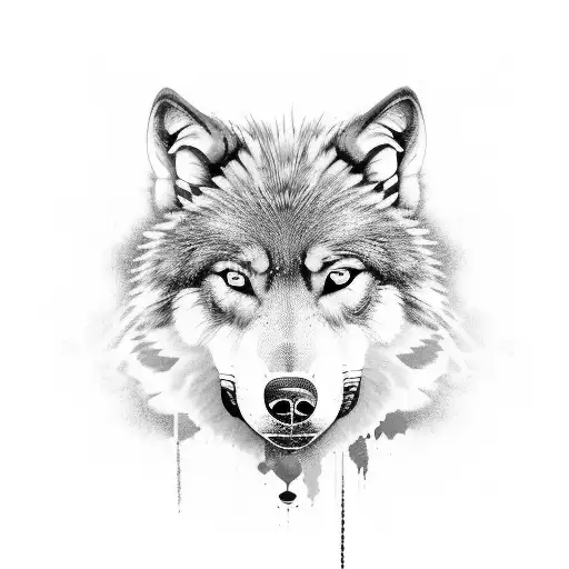 A surreal painting palette with vibrant colors and brushes morphing into a majestic wolf, symbolizing the artist's connection with nature tattoo design idea