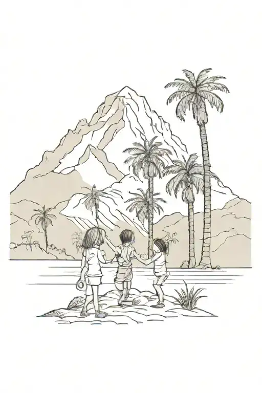 Chicago, california, palm tree, mountain, kids tattoo design idea