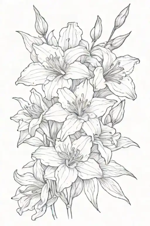 Gladiolus, narcissus, carnation, Lilly of the valley, rose tattoo design idea