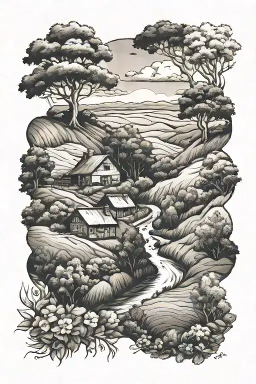 country landscape tattoo design idea