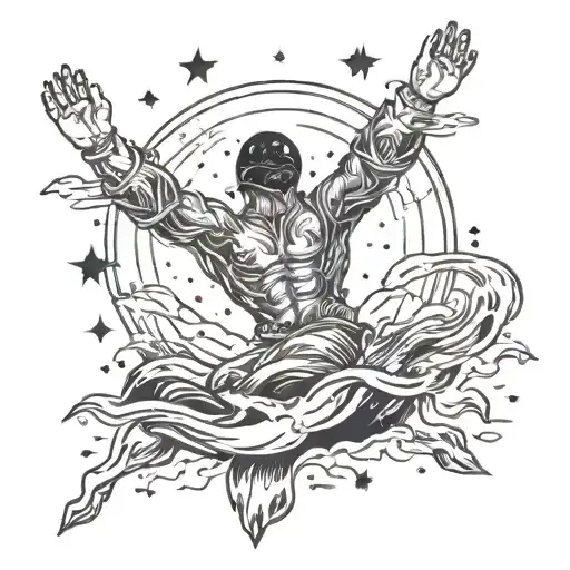 generate a hand tattoo that shows a person falling into an abyss with a space theme around it  tattoo design idea