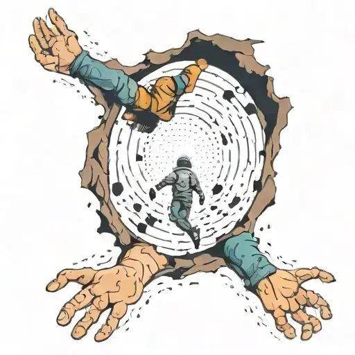 generate a  tattoo that shows a person falling into an an empty hole in space, like they're emotionally drowning tattoo design idea