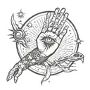 generate a hand tattoo that shows a person falling into an abyss with a space theme around it  tattoo design idea