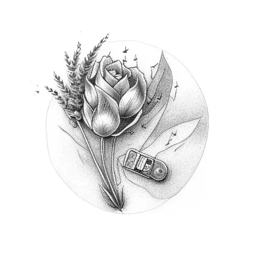 a lit lighter with a lavender on it tattoo design idea