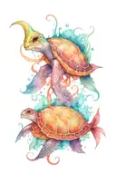 vampire squid and sea turtle and sea horse  and star fish and jellyfish tattoo design idea