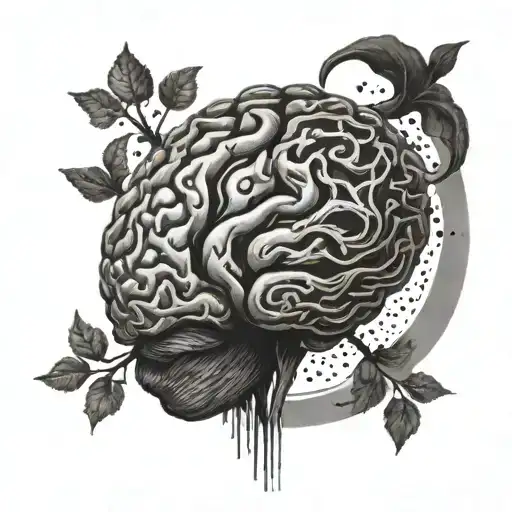 An intricate tattoo of a brain and heart intertwined, showcasing the connection between thoughts and emotions in decision-making processes. tattoo design idea