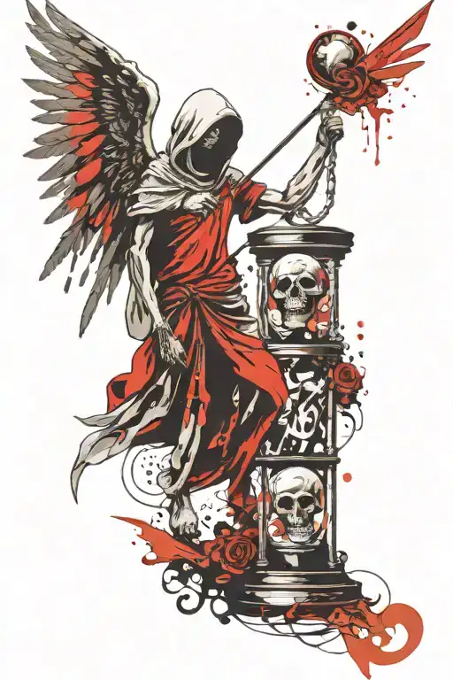 angel, hourglass grim reaper holding tattoo design idea