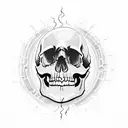 smiling skull with fire from mounth tattoo design idea