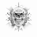 smiling skull with fire from mounth tattoo design idea
