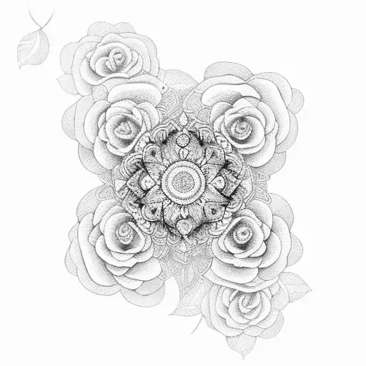 mandala with roses tattoo design idea
