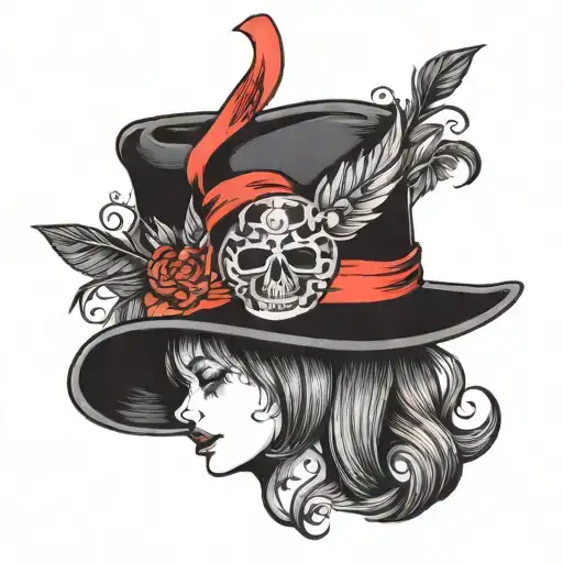 black fedora with red ribbon tattoo design idea