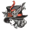 black fedora with red ribbon tattoo design idea