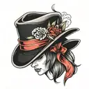 black fedora with red ribbon tattoo design idea