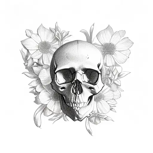 skull, butterflies, flowers tattoo design idea