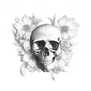 skull, butterflies, flowers tattoo design idea