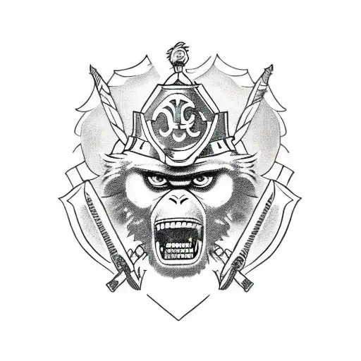 monkey in knight armor tattoo design idea