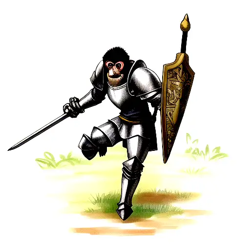 monkey in knight armor tattoo design idea