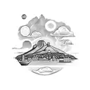City by the sea, with table mountain in the background tattoo design idea