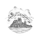 City by the sea, with table mountain in the background tattoo design idea