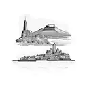City by the sea, with table mountain in the background tattoo design idea