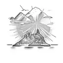 City by the sea, with table mountain in the background tattoo design idea