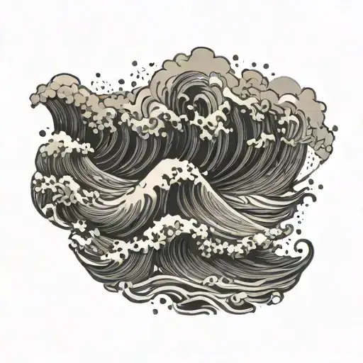 An abstract representation of the ocean waves crashing on the shore tattoo design idea