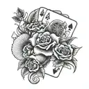 A poker hand with roses and seashells as the card symbols tattoo design idea