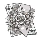 A poker hand with roses and seashells as the card symbols tattoo design idea