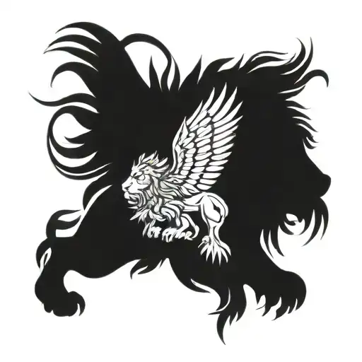 Lion, wings, two sons, power, honor, courage, freedom, rebellion tattoo design idea