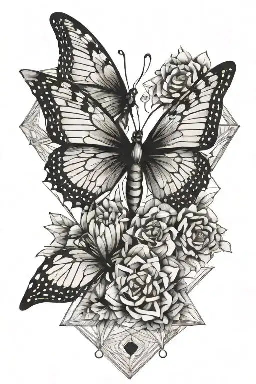diamonds butterfly flowers tattoo design idea