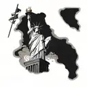 liberty statue holding a flag of Brazil with Egypt piramide and the Thor hammer on the ground and up the sapturn  tattoo design idea