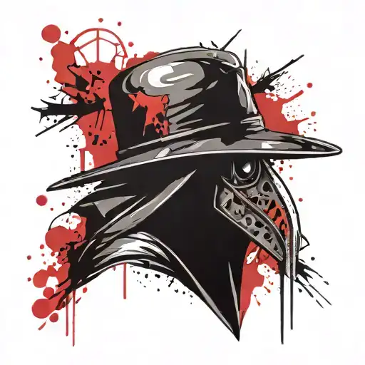 Plague Doctor mask face on a sad clown body tattoo design idea