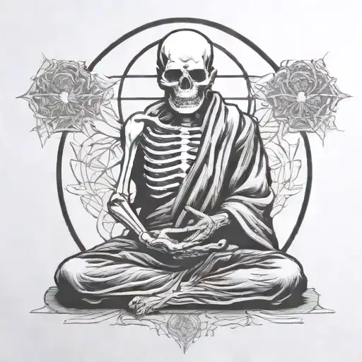 skeleton monk meditating with third eye  tattoo design idea