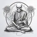 skeleton monk meditating with third eye  tattoo design idea
